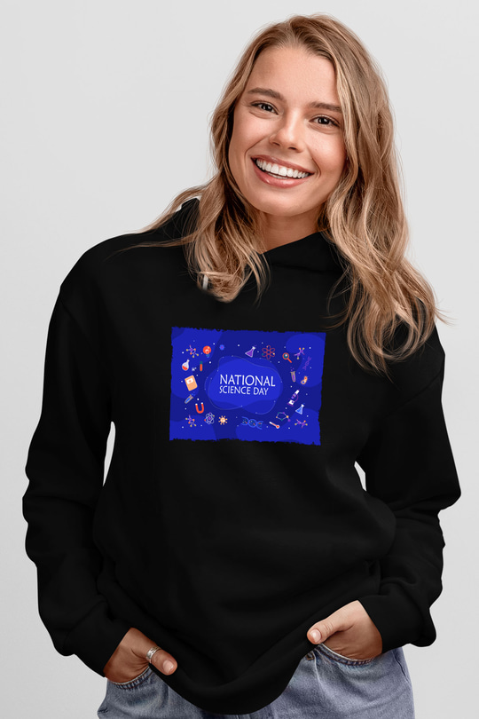 Fizik Kimya Biyoloji Sembolleri Ve Bilim Günü Baskılı Unisex Siyah Hoodie