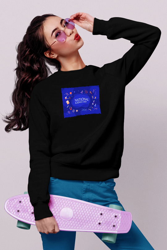 Fizik Kimya Biyoloji Sembolleri Ve Bilim Günü Baskılı Unisex Siyah Sweatshirt