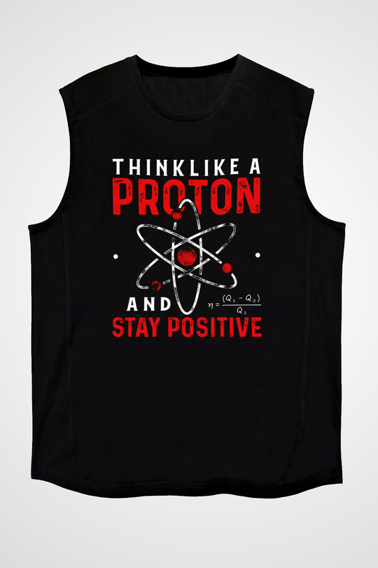 Fizik Proton Pozitif Baskılı Unisex Kolsuz Siyah Tişört - Tshirt