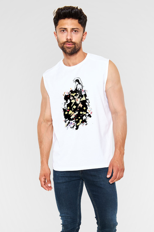 Flamenko Beyaz Unisex Kolsuz Tişört