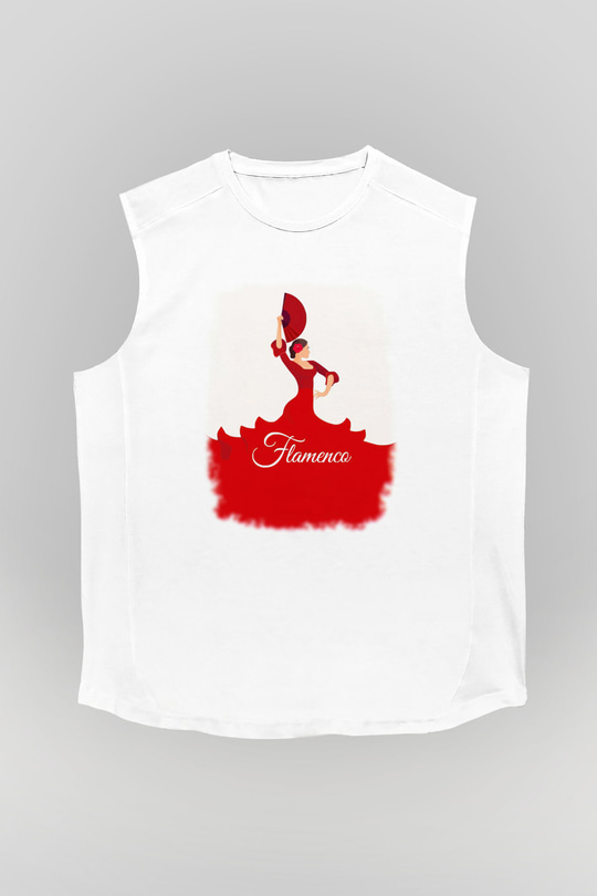 Flamenko Beyaz Unisex Kolsuz Tişört