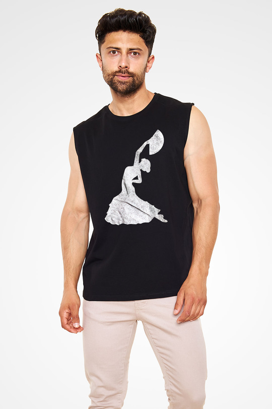 Flamenko Siyah Unisex Kolsuz Tişört