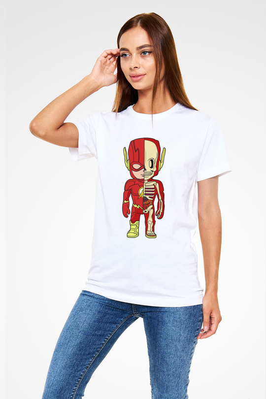 Flash Skeleton Baskılı Unisex Beyaz Tişört