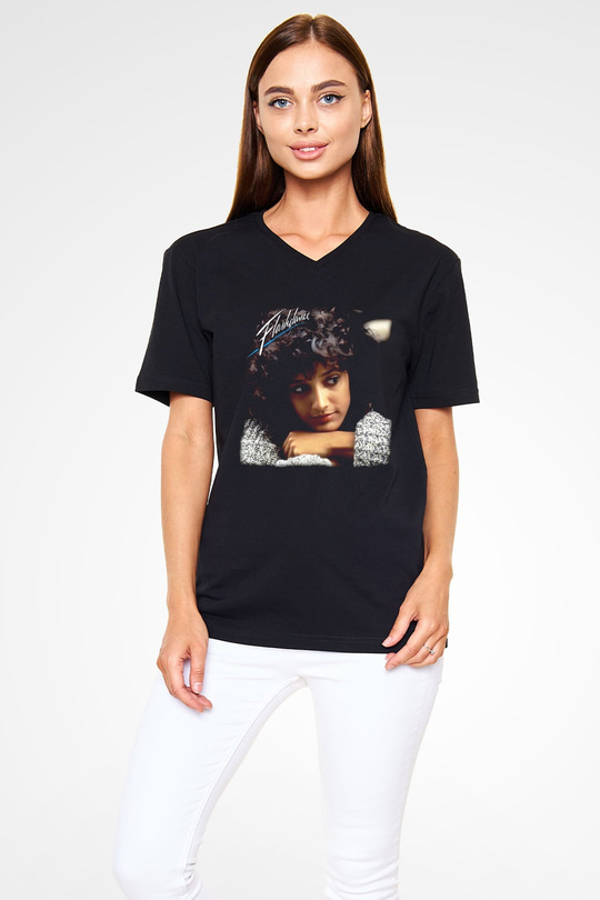 Flashdance Siyah Unisex  V Yaka Tişört