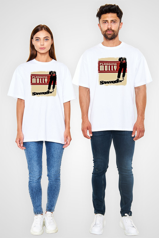 Flogging Molly Baskılı Unisex Beyaz Oversize Tişört