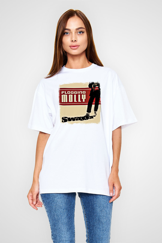 Flogging Molly Baskılı Unisex Beyaz Oversize Tişört