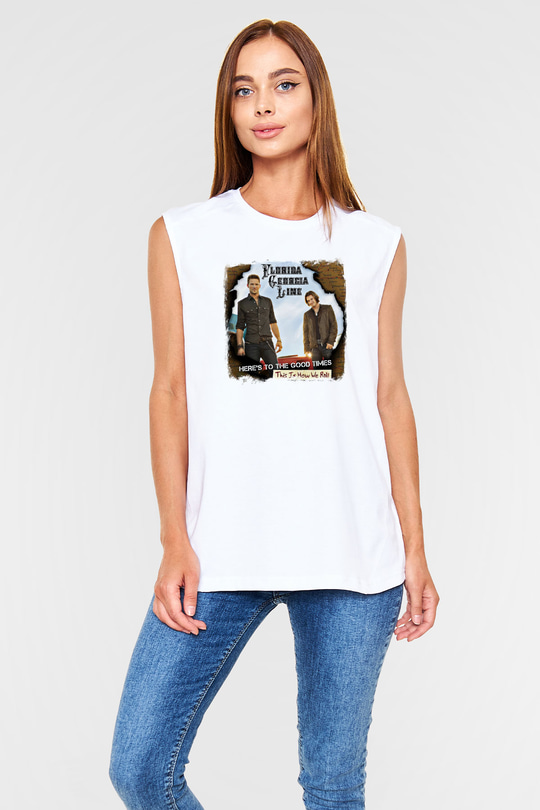 Florida Georgia Line Baskılı Unisex Beyaz Kolsuz Tişört
