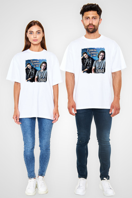 Florida Georgia Line Baskılı Unisex Beyaz Oversize Tişört