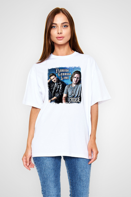 Florida Georgia Line Baskılı Unisex Beyaz Oversize Tişört
