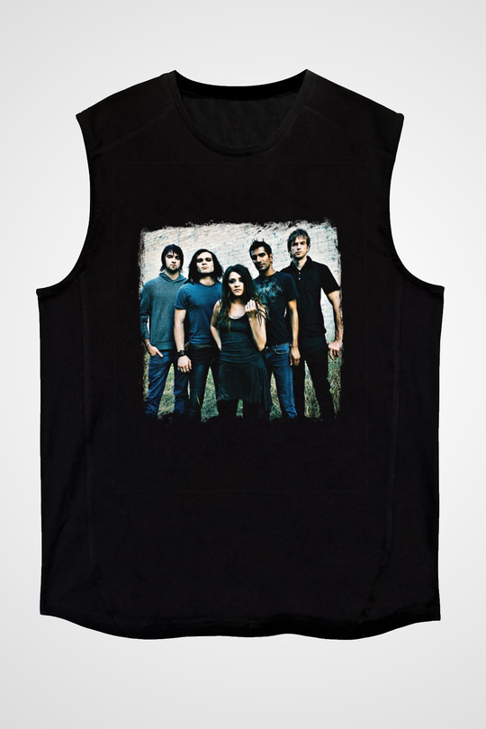 Flyleaf Baskılı Unisex Siyah Kolsuz Tişört