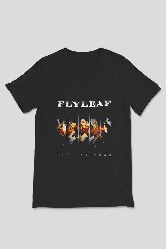 Flyleaf Baskılı Unisex Siyah V Yaka Tişört