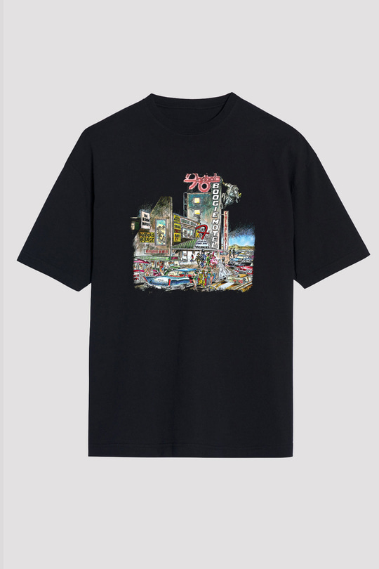 Foghat Baskılı Unisex Siyah Oversize Tişört