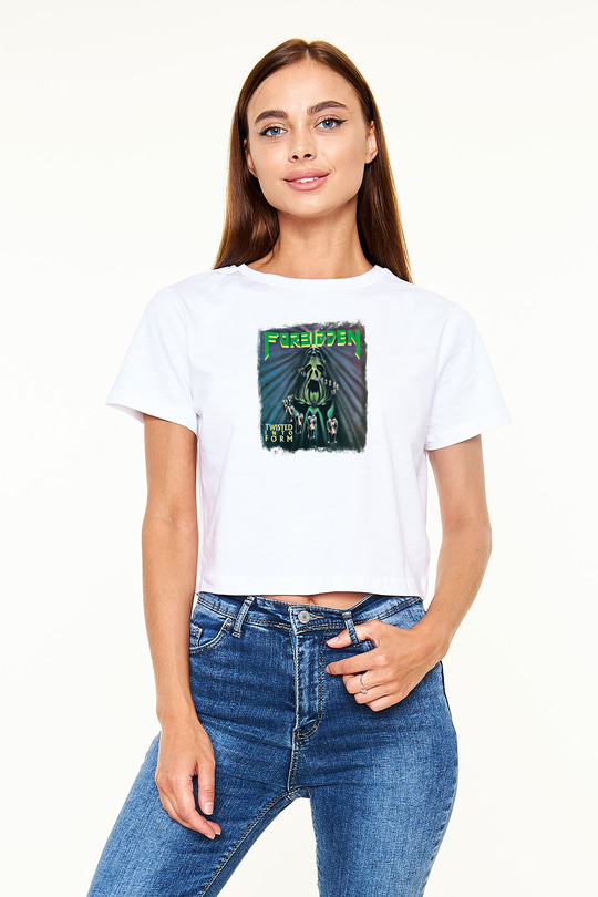 Forbidden Baskılı Unisex Beyaz Crop Top Tişört