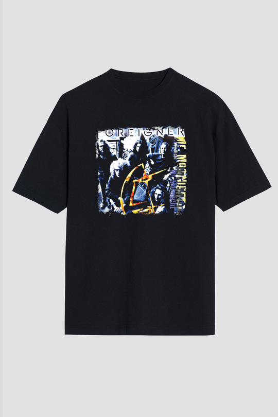 Foreigner Baskılı Unisex Siyah Oversize Tişört