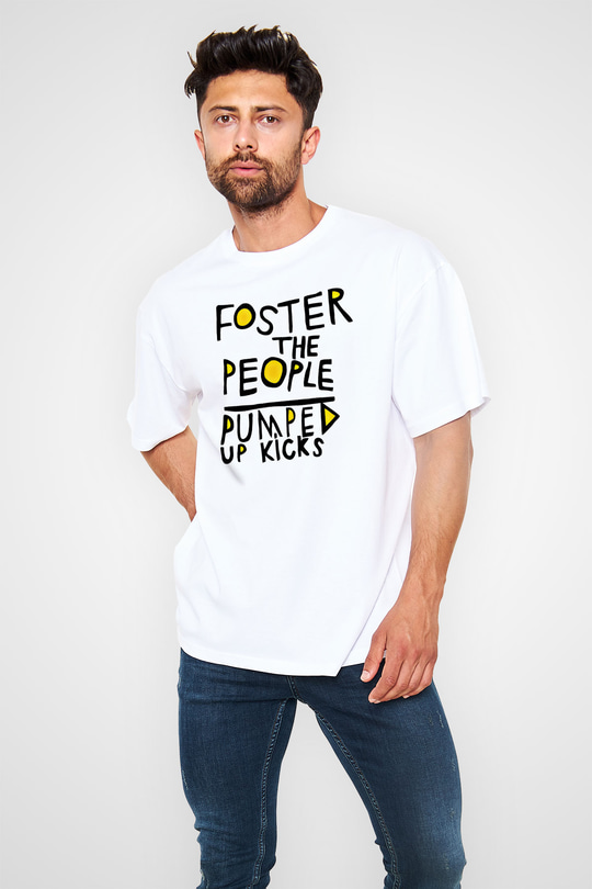 Foster the People Baskılı Unisex Beyaz Oversize Tişört