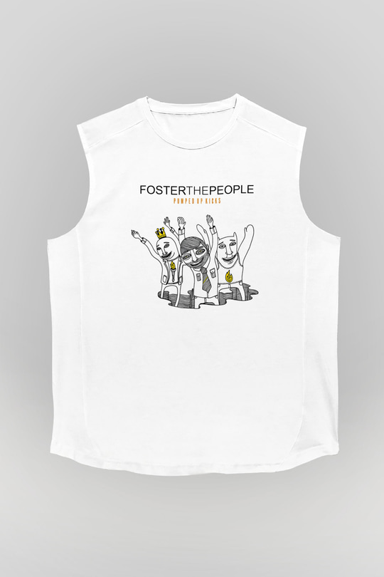 Foster the People Baskılı Unisex Beyaz Kolsuz Tişört