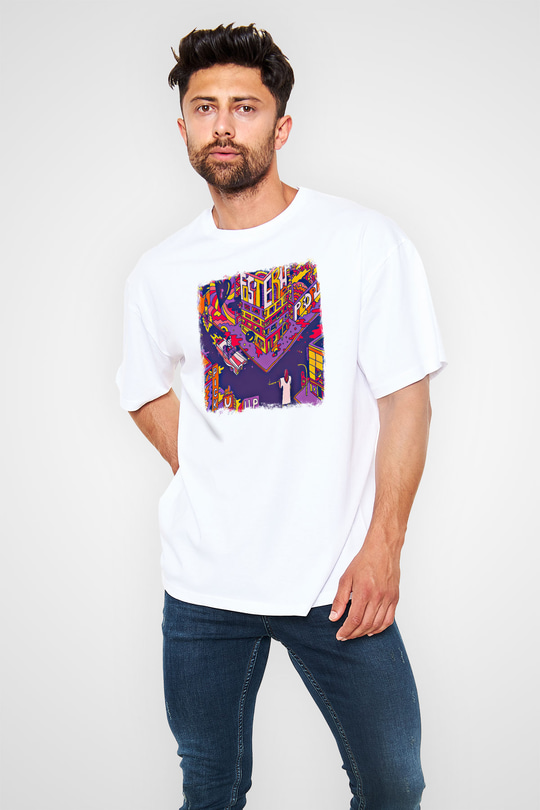 Foster the People Baskılı Unisex Beyaz Oversize Tişört