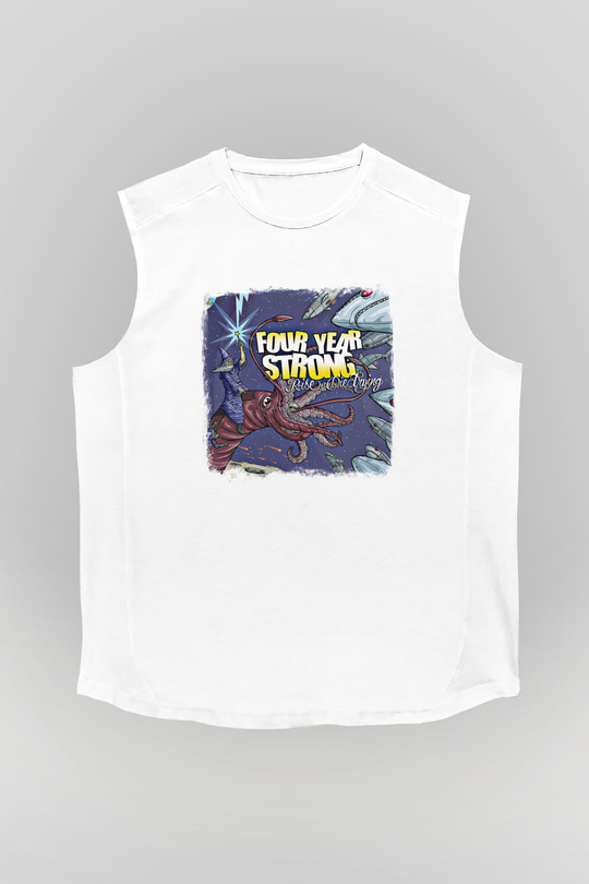 Four Year Strong Baskılı Unisex Beyaz Kolsuz Tişört