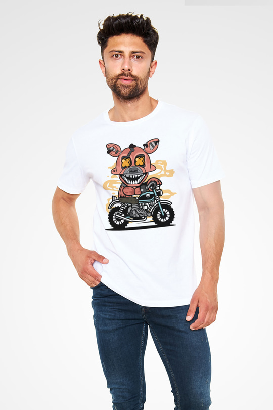 Foxy Motocross Baskılı Unisex Beyaz Tişört