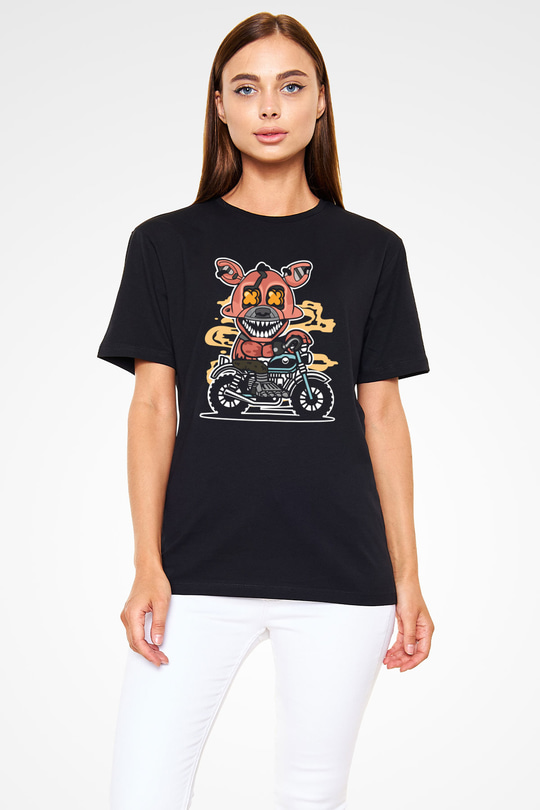 Foxy Motocross Baskılı Unisex Siyah Tişört