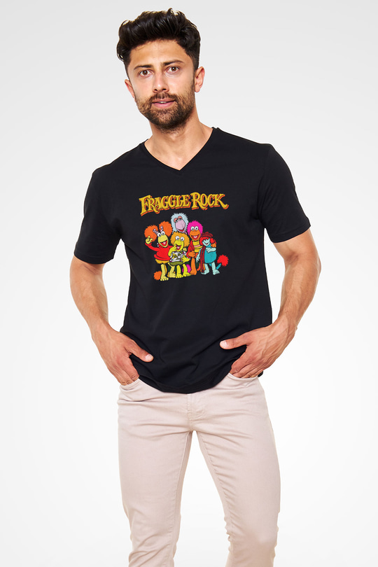 Fraggle Rock Siyah Unisex  V Yaka Tişört