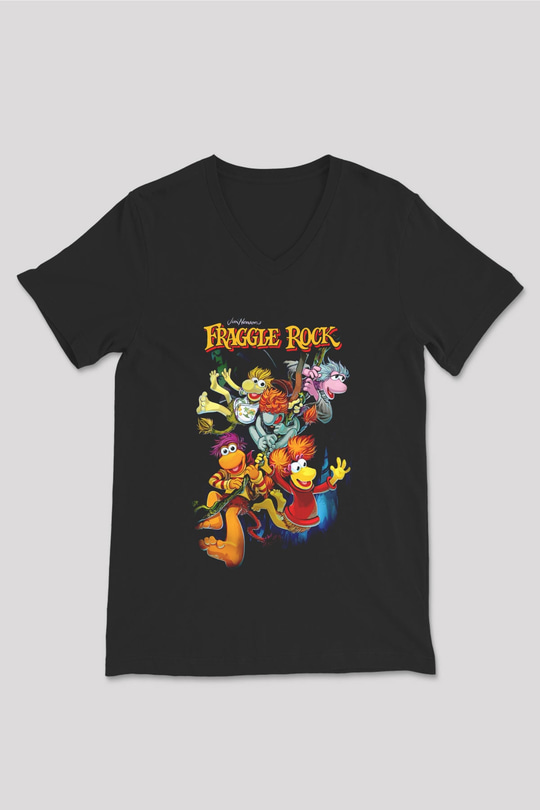 Fraggle Rock Siyah Unisex  V Yaka Tişört
