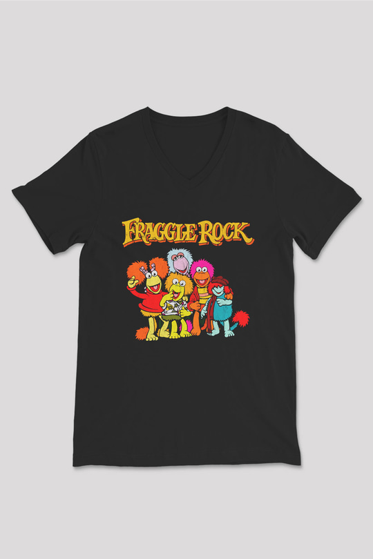 Fraggle Rock Siyah Unisex  V Yaka Tişört