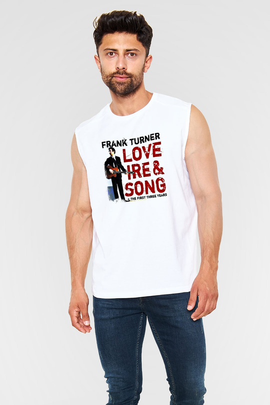 Frank Turner Baskılı Unisex Beyaz Kolsuz Tişört