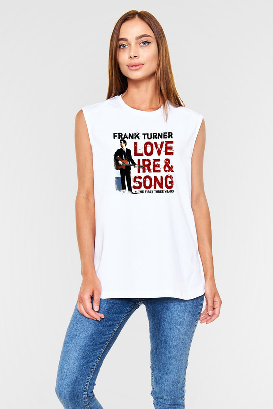 Frank Turner Baskılı Unisex Beyaz Kolsuz Tişört
