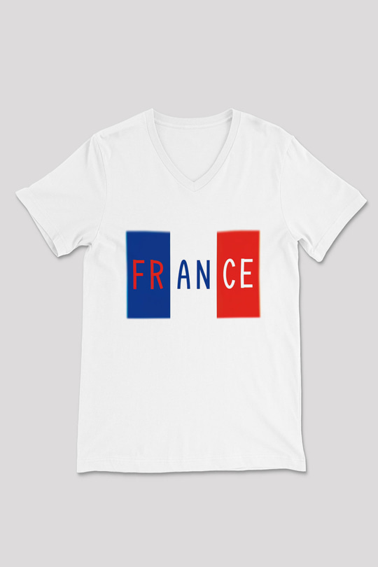 Fransa Beyaz Unisex V Yaka Tişört T-Shirt