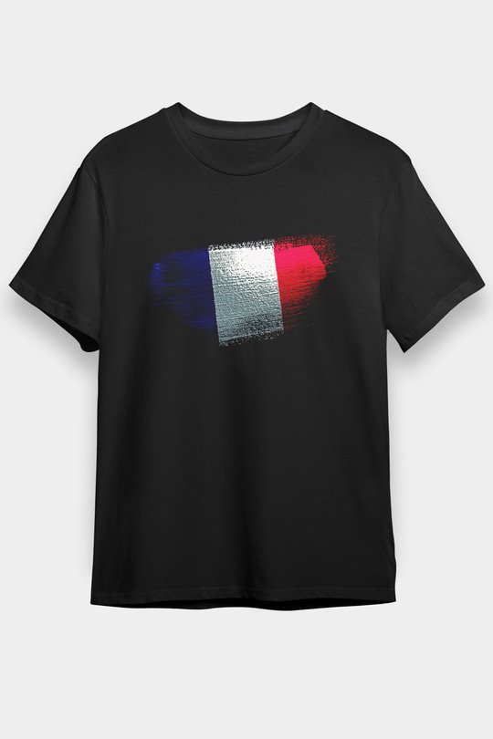 Fransa - France Bayrağı Baskılı Unisex Siyah Tişört