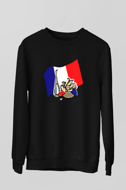 Fransa Siyah Unisex Sweatshirt