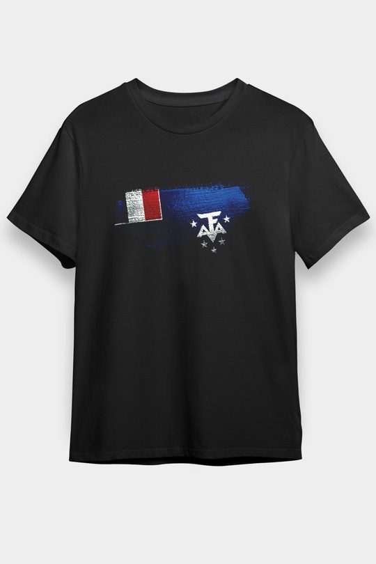 Fransız Güney Toprakları - French Southern Bayrağı Baskılı Unisex Siyah Tişört