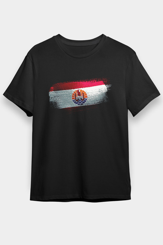 Fransız Polinezyası - French Polynesia Bayrağı Baskılı Unisex Siyah Tişört