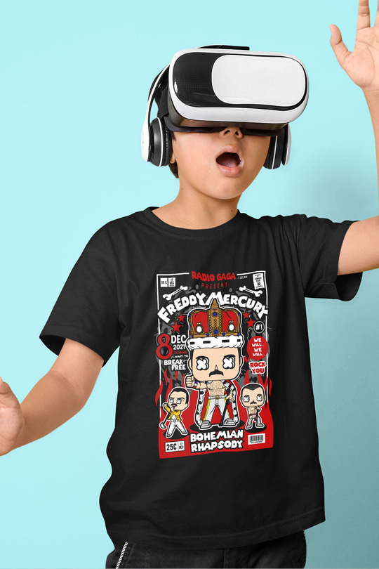 Freddy Mercury Baskılı Unisex Siyah Çocuk Tişört
