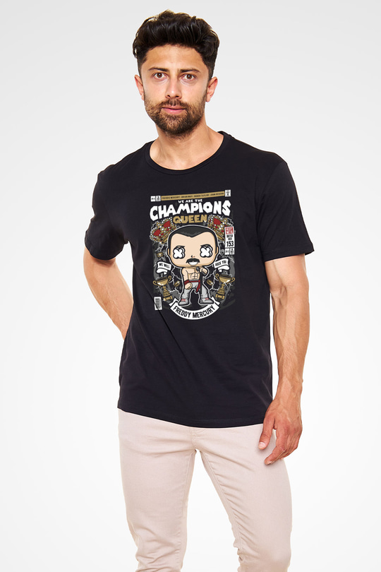 Freddy Queen Baskılı Unisex Siyah Tişört