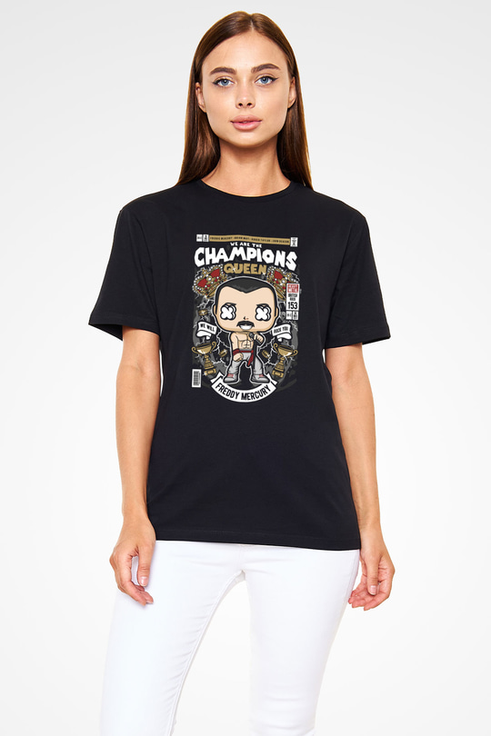Freddy Queen Baskılı Unisex Siyah Tişört