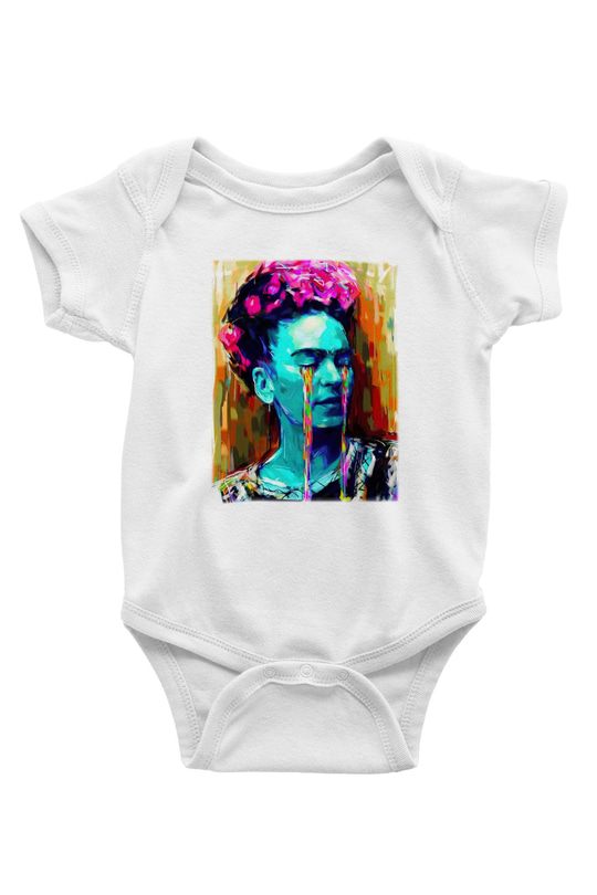Frida Kahlo Baskılı Beyaz Unisex Bebek Body - Zıbın