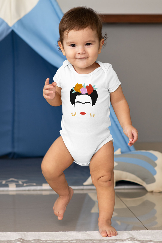 Frida Kahlo Baskılı Beyaz Unisex Bebek Body - Zıbın