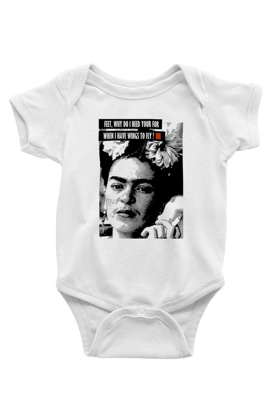 Frida Kahlo Baskılı Beyaz Unisex Bebek Body - Zıbın