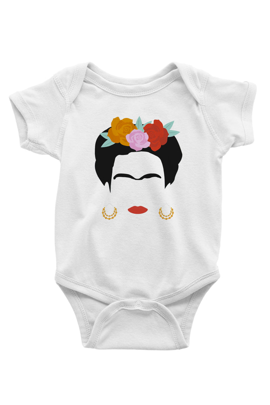 Frida Kahlo Baskılı Beyaz Unisex Bebek Body - Zıbın
