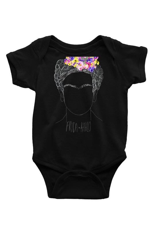Frida Kahlo Baskılı Siyah Bebek Body - Zıbın