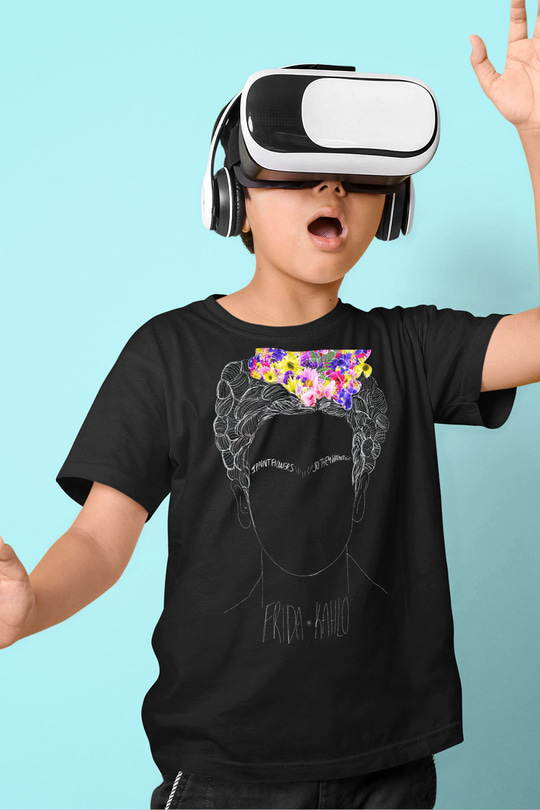 Frida Kahlo Baskılı Siyah Unisex Çocuk Tişört