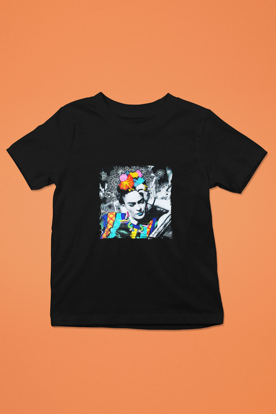 Frida Kahlo Baskılı Unisex Siyah Çocuk Tişört