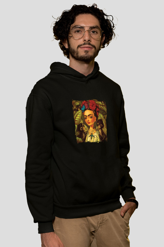 Frida Kahlo Baskılı Unisex Siyah Hoodie