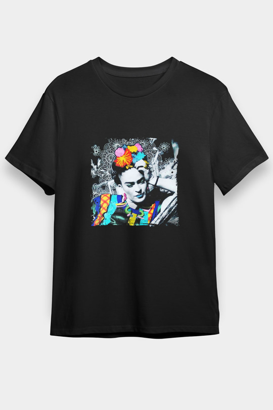 Frida Kahlo Baskılı Unisex Siyah Tişört