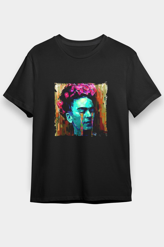 Frida Kahlo Baskılı Unisex Siyah Tişört