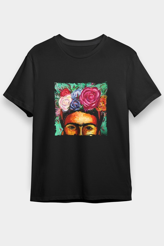 Frida Kahlo Baskılı Unisex Siyah Tişört