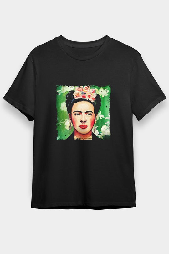 Frida Kahlo Baskılı Unisex Siyah Tişört
