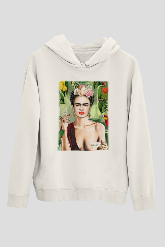 Frida Kahlo Beyaz Unisex Kapşonlu Sweatshirt